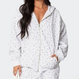 Edikted Bouquet Oversized Zip Up Hoodie